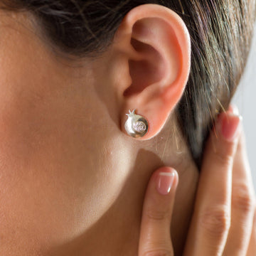 Handmade Sterling Silver Pomegranate Stud Earrings for Women